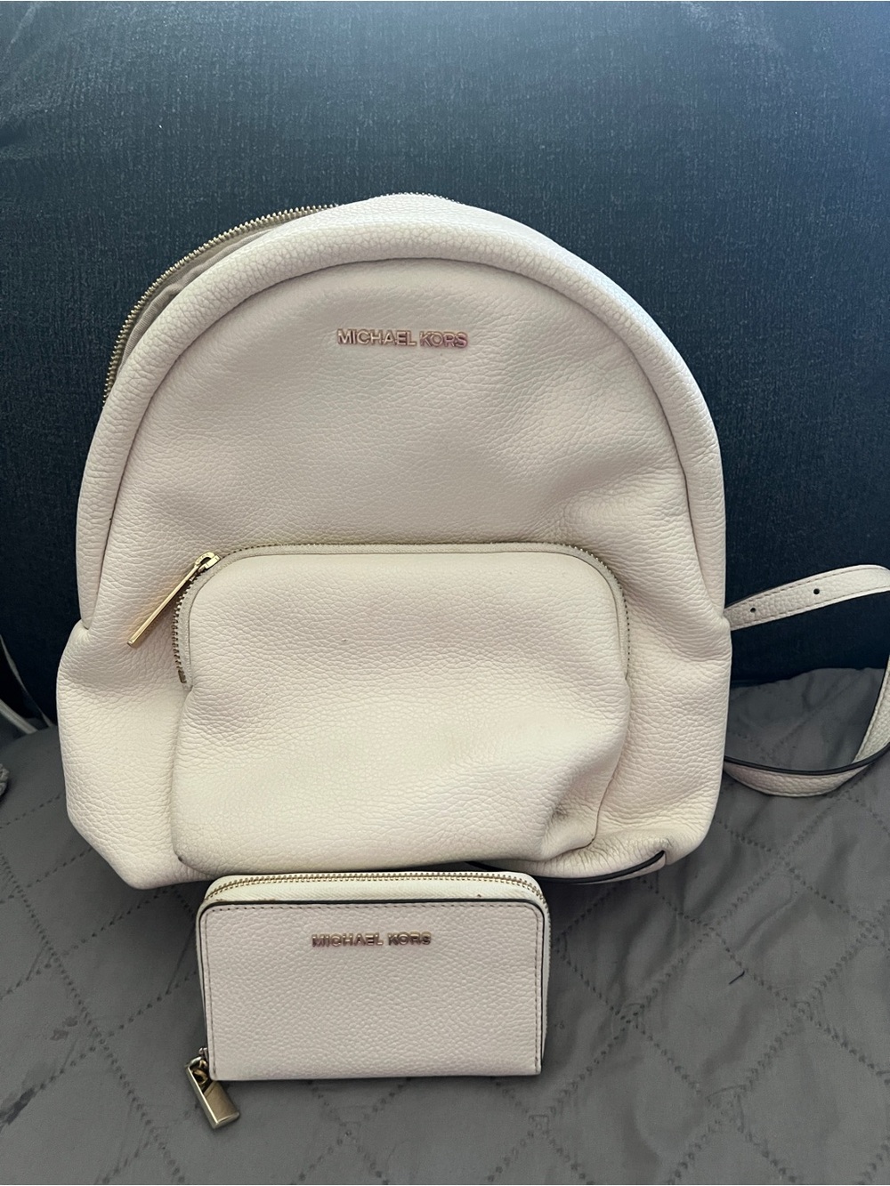 Michael Kors Light Cream Pebbled Leather Backpack with Wallet